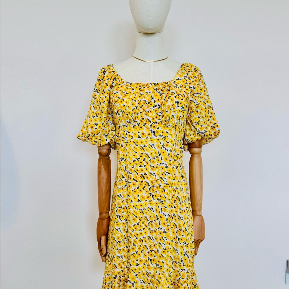 Floral Yellow Dress with Puff Sleeves